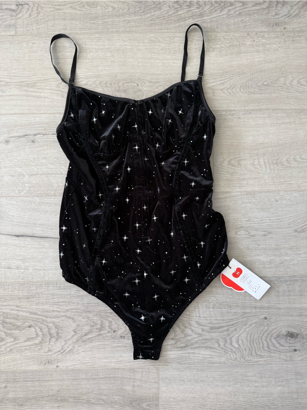 Black Velvet Star-Print Bodysuit